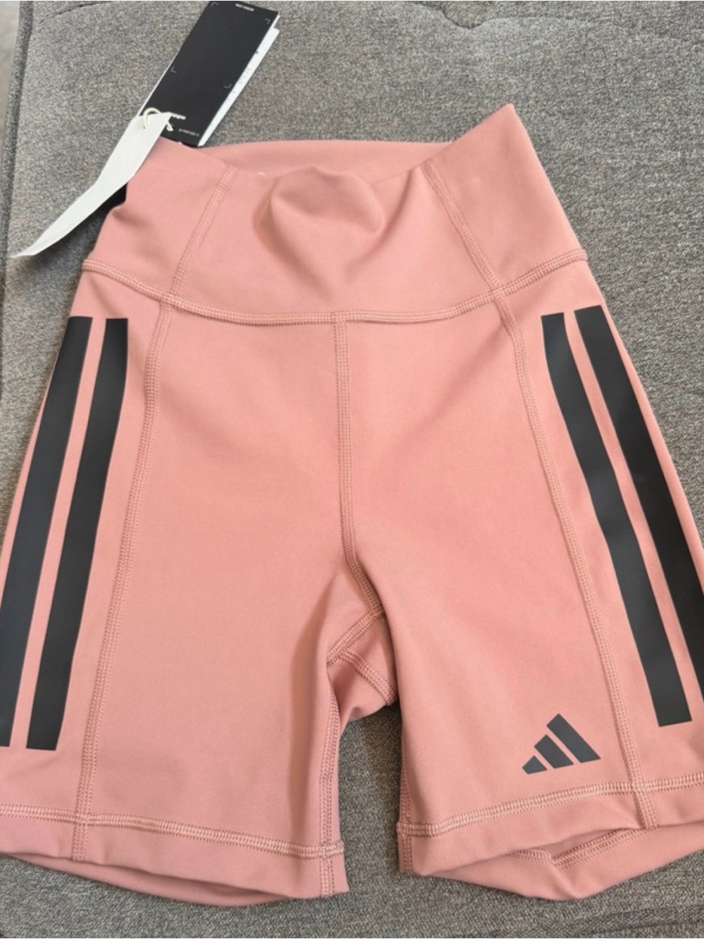 adidas Pink Women’s High-Waist Bike Shorts with Black Stripes